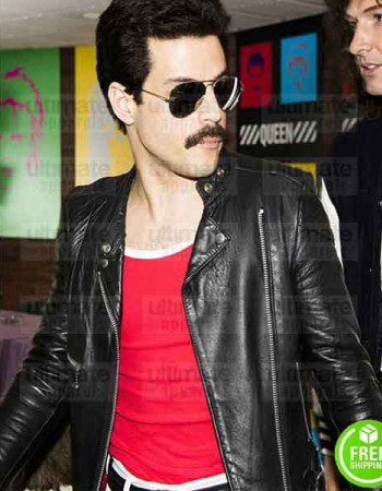 BOHEMIAN RHAPSODY RAMI MALEK (FREDDIE MERCURY) BLACK LEATHER JACKET