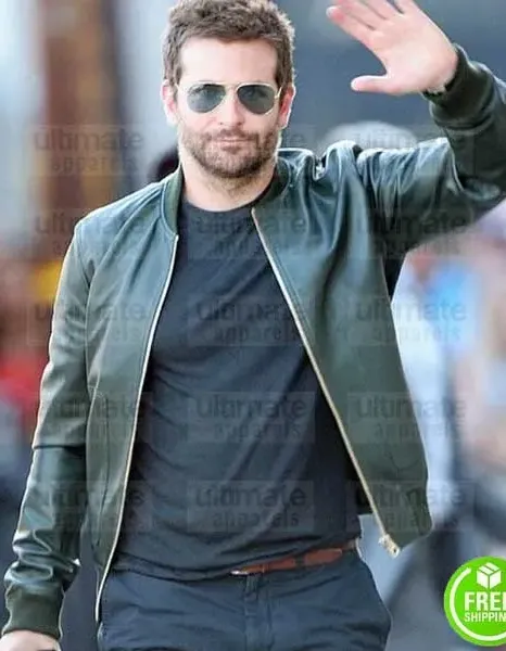 BRADLEY COOPER GREEN BOMBER LEATHER JACKET