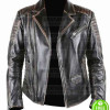MEN'S BRANDO STYLE BLACK DISTRESSED BIKER LEATHER JACKET MEN'S BRANDO STYLE BLACK DISTRESSED BIKER LEATHER JACKET