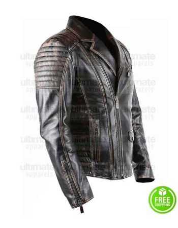 MEN'S BRANDO STYLE BLACK DISTRESSED BIKER LEATHER JACKET MEN'S BRANDO STYLE BLACK DISTRESSED BIKER LEATHER JACKET
