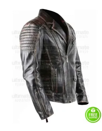 MEN'S BRANDO STYLE BLACK DISTRESSED BIKER LEATHER JACKET MEN'S BRANDO STYLE BLACK DISTRESSED BIKER LEATHER JACKET