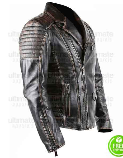 MEN'S BRANDO STYLE BLACK DISTRESSED BIKER LEATHER JACKET MEN'S BRANDO STYLE BLACK DISTRESSED BIKER LEATHER JACKET