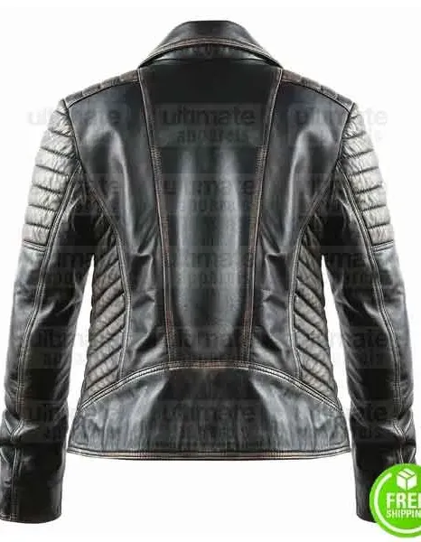 MEN'S BRANDO STYLE BLACK DISTRESSED BIKER LEATHER JACKET