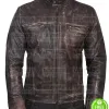 BROWN DISTRESSED LEATHER MOTORCYCLE JACKET