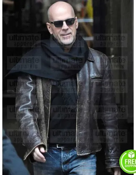 Bruce Willis Brown Distressed Leather Jacket Bruce Willis Brown Distressed Leather Jacket
