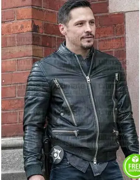 CHICAGO P.D NICK WECHSLER (KENNY RIXTON) BLACK BIKER LEATHER JACKET CHICAGO P.D NICK WECHSLER (KENNY RIXTON) BLACK BIKER LEATHER JACKET