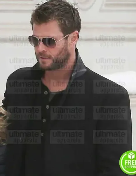 CHRIS HEMSWORTH BLACK WOOL COAT