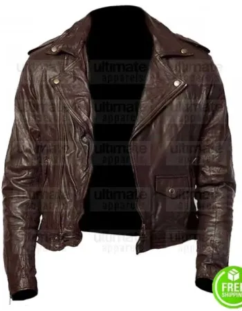 MEN'S DARK BROWN BIKER LEATHER JACKET 