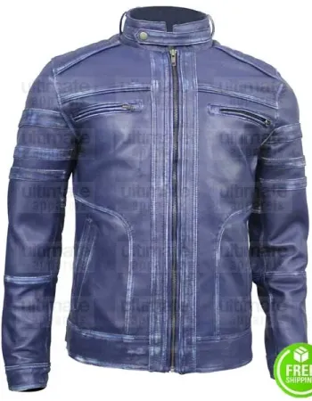 DISTRESSED BLUE LEATHER JACKET