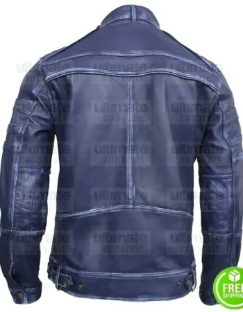 DISTRESSED BLUE LEATHER JACKET