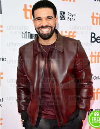 AUBREY DRAKE GRAHAM MAROON BOMBER LEATHER JACKET
