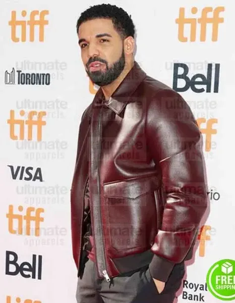 AUBREY DRAKE GRAHAM MAROON BOMBER LEATHER JACKET