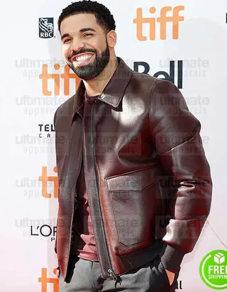 AUBREY DRAKE GRAHAM MAROON BOMBER LEATHER JACKET