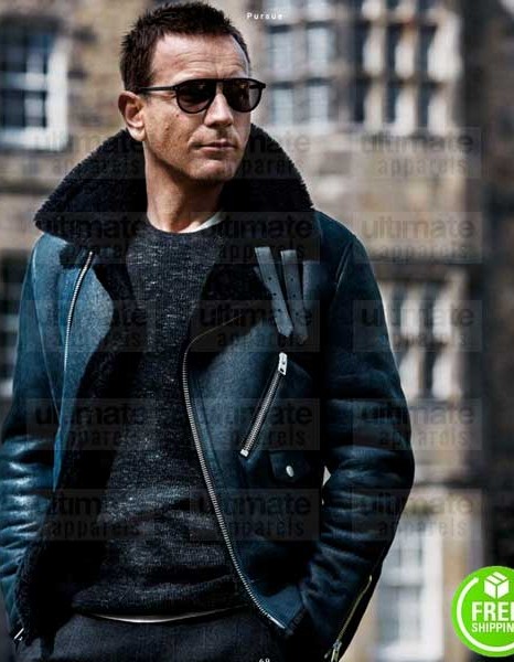 EWAN MCGREGOR BLACK BIKER SHEARLING JACKET EWAN MCGREGOR BLACK BIKER SHEARLING JACKET