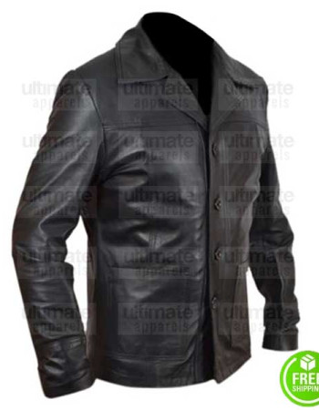FOUR BUTTONS BLACK LEATHER BLAZER JACKET