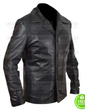 FOUR BUTTONS BLACK LEATHER BLAZER JACKET