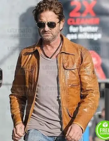 GERARD BUTLER BROWN LEATHER JACKET