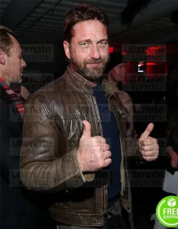 GERARD BUTLER BROWN DISTRESSED LEATHER JACKET GERARD BUTLER BROWN DISTRESSED LEATHER JACKET