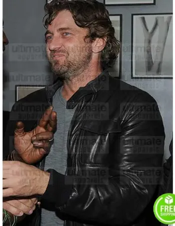 GERARD BUTLER BLACK LEATHER JACKET GERARD BUTLER BLACK LEATHER JACKET
