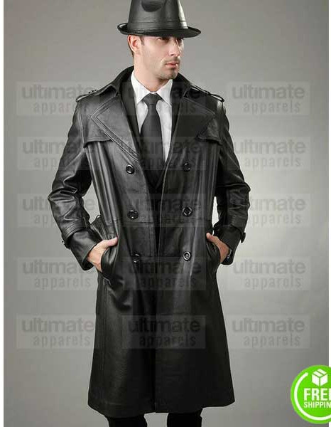 HALLOWEEN FBI STYLE DETECTIVE TRENCH BLACK LEATHER COAT HALLOWEEN FBI STYLE DETECTIVE TRENCH BLACK LEATHER COAT