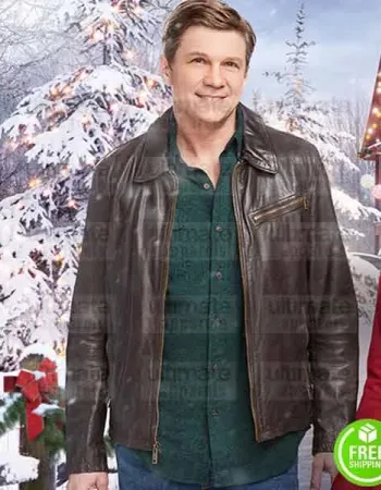 HOLIDAY FOR HEROES MARC BLUCAS (MATT EVANS) BROWN LEATHER JACKET