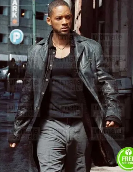 I, ROBOT WILL SMITH (DETECTIVE DEL SPOONER) TRENCH LEATHER COAT I, ROBOT WILL SMITH (DETECTIVE DEL SPOONER) TRENCH LEATHER COAT