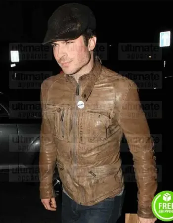 IAN SOMERHALDER BROWN DISTRESSED LEATHER JACKET