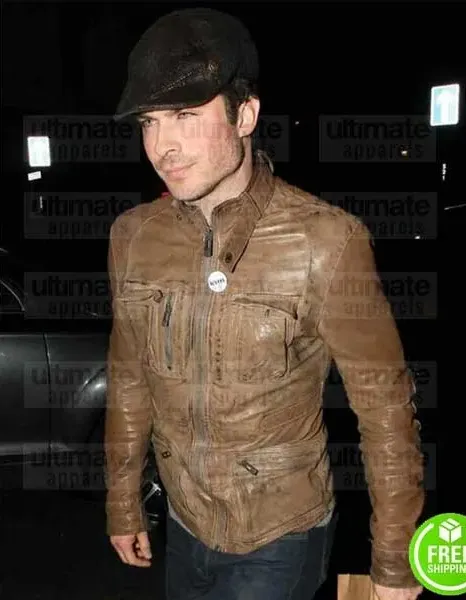 IAN SOMERHALDER BROWN DISTRESSED LEATHER JACKET