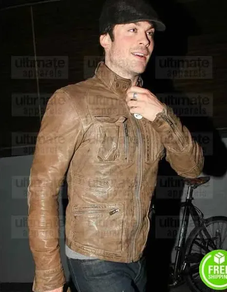 IAN SOMERHALDER BROWN DISTRESSED LEATHER JACKET