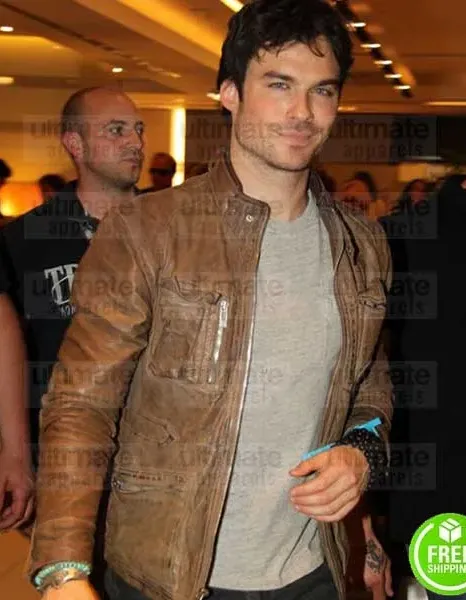 IAN SOMERHALDER BROWN DISTRESSED LEATHER JACKET