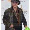 JOHNNY DEPP BLACK DISTRESSED LEATHER JACKET