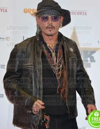 JOHNNY DEPP BLACK DISTRESSED LEATHER JACKET