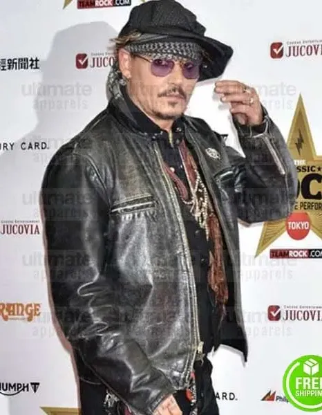 JOHNNY DEPP BLACK DISTRESSED LEATHER JACKET