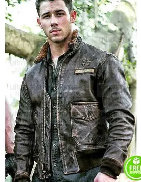 JUMANJI 2 WELCOME TO THE JUNGLE NICK JONAS FUR COLLAR LEATHER JACKET JUMANJI 2 WELCOME TO THE JUNGLE NICK JONAS FUR COLLAR LEATHER JACKET