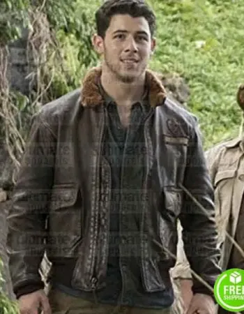 JUMANJI 2 WELCOME TO THE JUNGLE NICK JONAS FUR COLLAR LEATHER JACKET