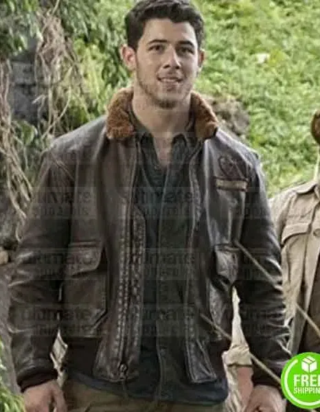 JUMANJI 2 WELCOME TO THE JUNGLE NICK JONAS FUR COLLAR LEATHER JACKET JUMANJI 2 WELCOME TO THE JUNGLE NICK JONAS FUR COLLAR LEATHER JACKET