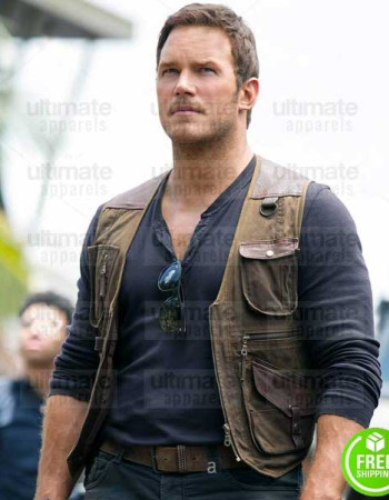 JURASSIC WORLD FALLEN KINGDOM CHRIS PRATT (OWEN GRADY) BROWN LEATHER VEST