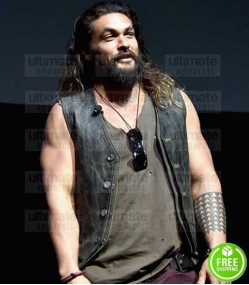 JUSTICE LEAGUE JASON MOMOA (AQUAMAN) BLACK DISTRESSED LEATHER VEST