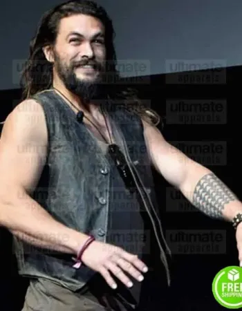 JUSTICE LEAGUE JASON MOMOA (AQUAMAN) BLACK DISTRESSED LEATHER VEST JUSTICE LEAGUE JASON MOMOA (AQUAMAN) BLACK DISTRESSED LEATHER VEST