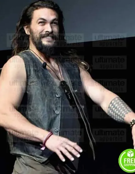 JUSTICE LEAGUE JASON MOMOA (AQUAMAN) BLACK DISTRESSED LEATHER VEST JUSTICE LEAGUE JASON MOMOA (AQUAMAN) BLACK DISTRESSED LEATHER VEST