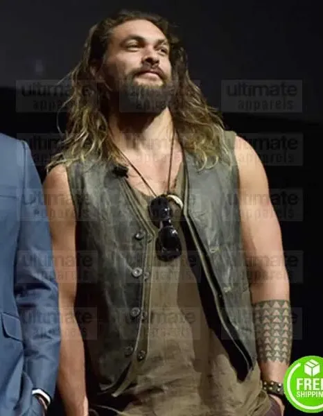 JUSTICE LEAGUE JASON MOMOA (AQUAMAN) BLACK DISTRESSED LEATHER VEST JUSTICE LEAGUE JASON MOMOA (AQUAMAN) BLACK DISTRESSED LEATHER VEST