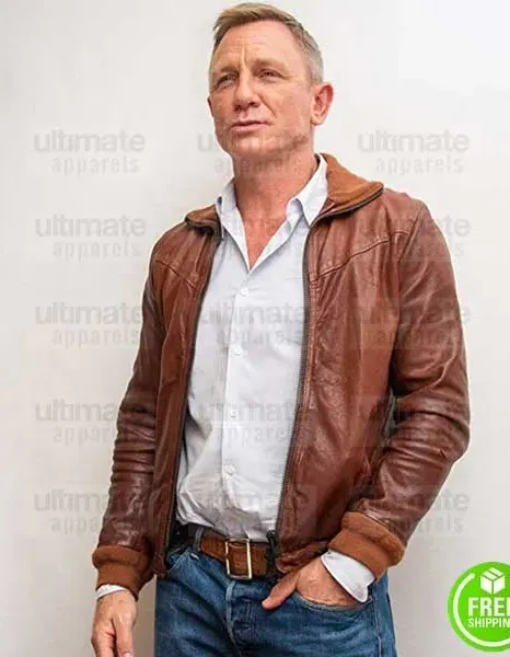 KNIVES OUT DANIEL CRAIG (BENOIT BLANC) BROWN LEATHER JACKET KNIVES OUT DANIEL CRAIG (BENOIT BLANC) BROWN LEATHER JACKET