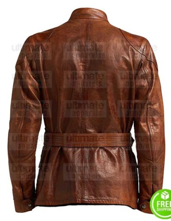 LONG BROWN LEATHER WITH BELT JACKET