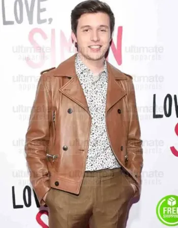 LOVE, SIMON PREMIERE NICK ROBINSON (SIMON) BROWN BIKER LEATHER JACKET