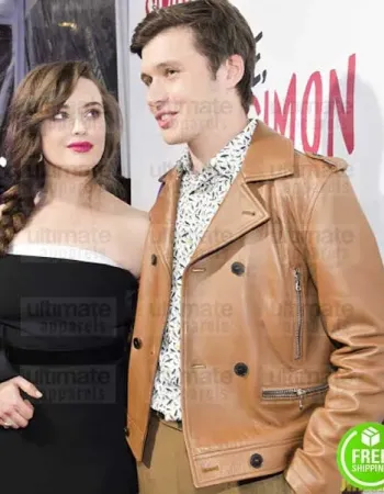 LOVE, SIMON PREMIERE NICK ROBINSON (SIMON) BROWN BIKER LEATHER JACKET LOVE, SIMON PREMIERE NICK ROBINSON (SIMON) BROWN BIKER LEATHER JACKET