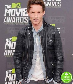 MTV AWARDS EDDIE REDMAYNE BLACK BIKER LEATHER JACKET