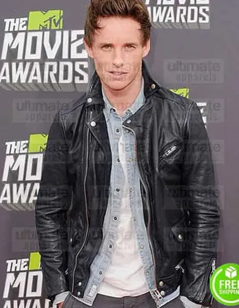 MTV AWARDS EDDIE REDMAYNE BLACK BIKER LEATHER JACKET MTV AWARDS EDDIE REDMAYNE BLACK BIKER LEATHER JACKET