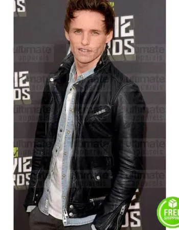 MTV AWARDS EDDIE REDMAYNE BLACK BIKER LEATHER JACKET