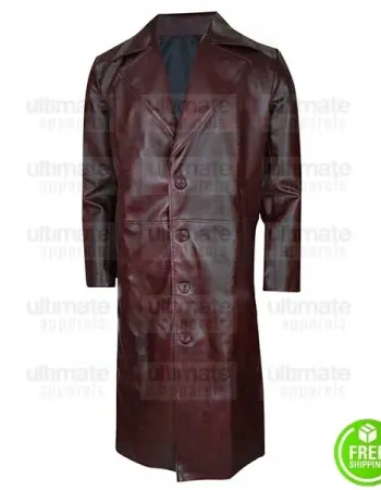 MEN'S MAROON TRENCH LEATHER COAT