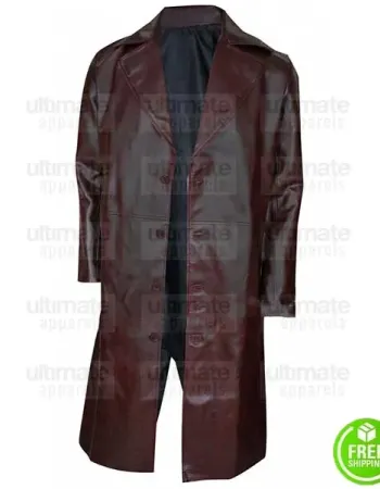 MEN'S MAROON TRENCH LEATHER COAT